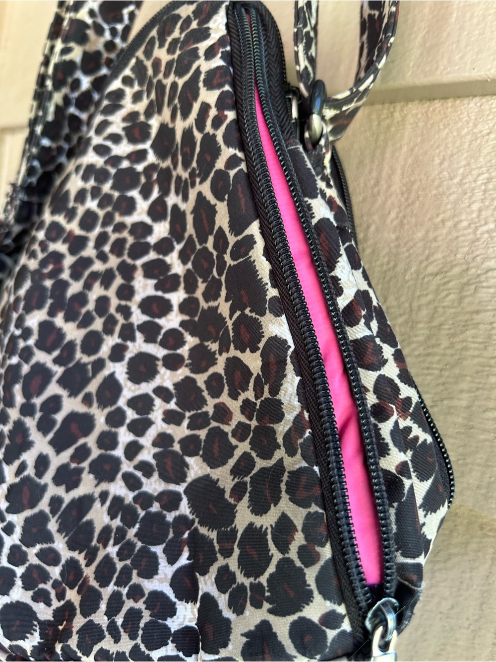 Travelon Leopard Print Crossbody Bag - Brown/Black pink lining. - Picture 7 of 8